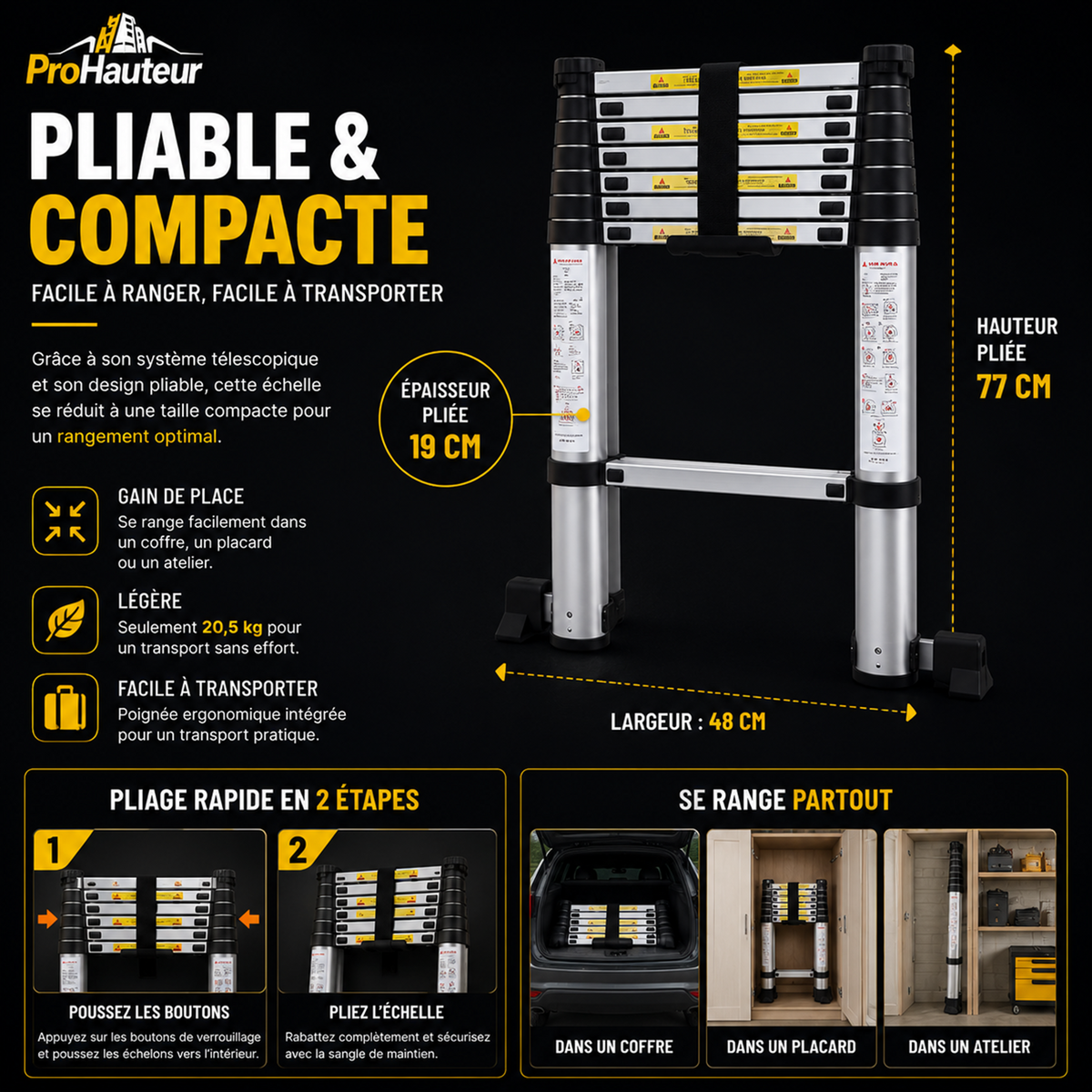 Échelle Télescopique Pliante en Aluminium – EN131 – 5 m – Charge 150 kg