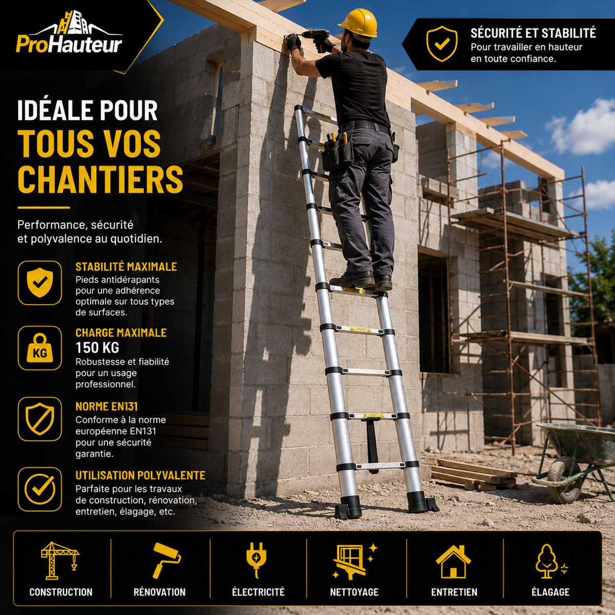 Échelle Télescopique Pliante en Aluminium – EN131 – 5 m – Charge 150 kg