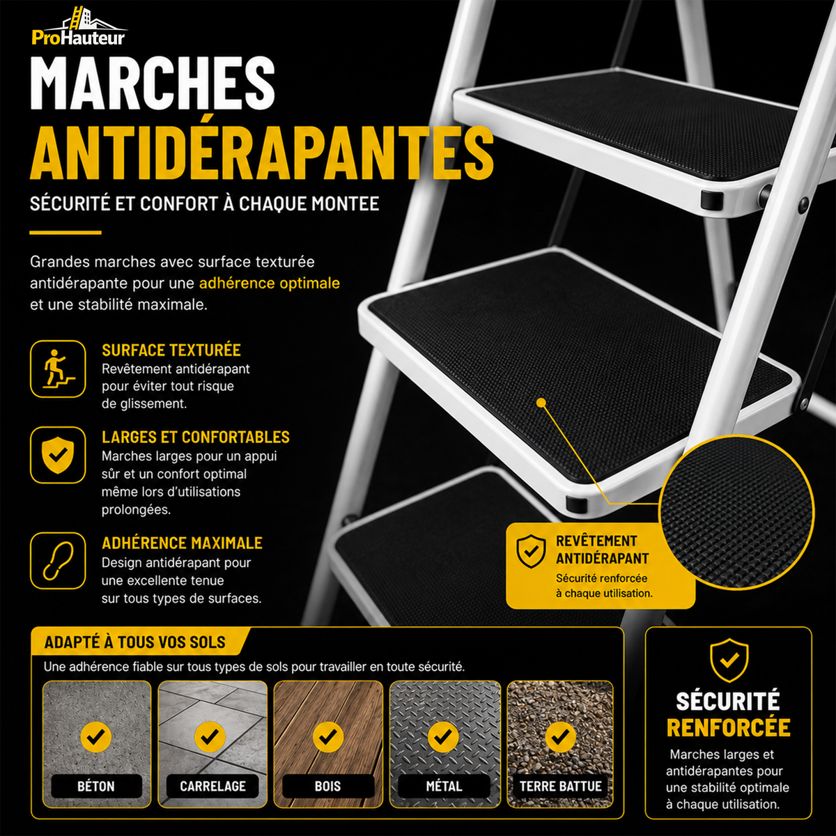Escabeau Pliant 4 Marches avec Main Courante – Charge 150 kg – Compact & Antidérapant